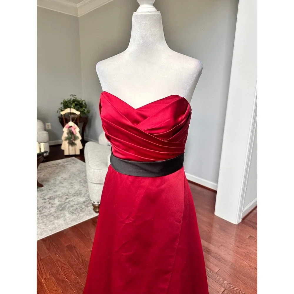 Alfred Angelo David's Bridal Red Strapless Tie Back Belt Princess Gown Dress